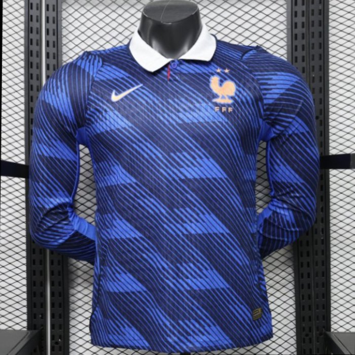 Player Version 2026 France Home Blue  Polo Collar Long Sleeve Jersey