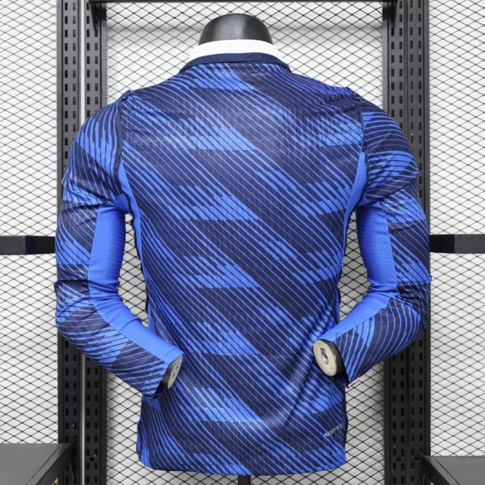 Player Version 2026 France Home Blue  Polo Collar Long Sleeve Jersey