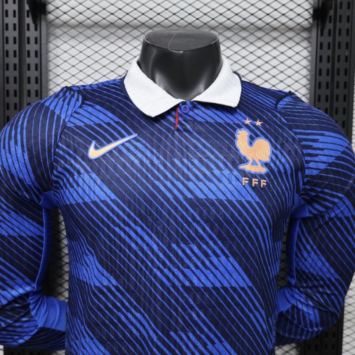 Player Version 2026 France Home Blue  Polo Collar Long Sleeve Jersey
