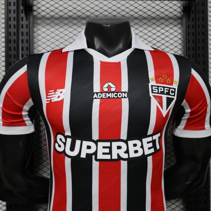 Player Version 26/27 São Paulo FC Away Red & Black Stripe  With White Collar Jersey