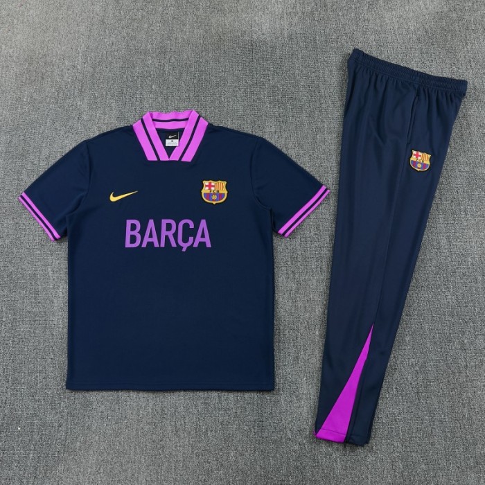 26/27 FC Barcelona Navy Blue with Purple  Short Sleeve Tracksuit + Long Pants