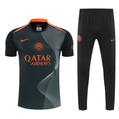 26/27 Inter Milan Dark Green with Fluid Wave  Short Sleeve Tracksuit + Long Pants
