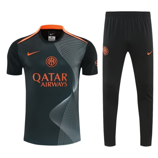 26/27 Inter Milan Dark Green with Fluid Wave  Short Sleeve Tracksuit + Long Pants