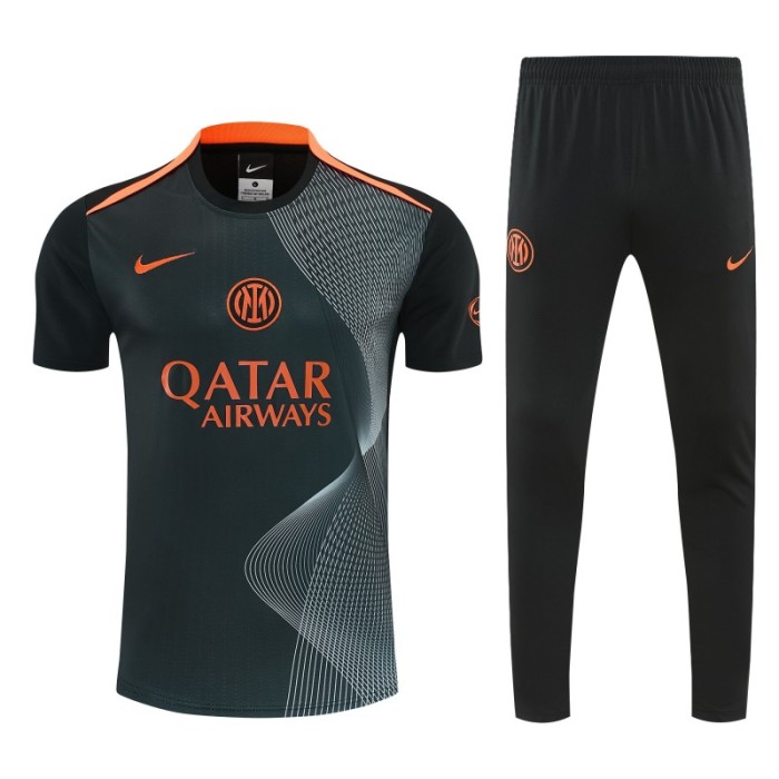 26/27 Inter Milan Dark Green with Fluid Wave  Short Sleeve Tracksuit + Long Pants