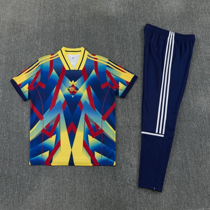 26/27 Arsenal Yellow Blue Red Geometric Multicolor Short Sleeve Tracksuit + Long Pants