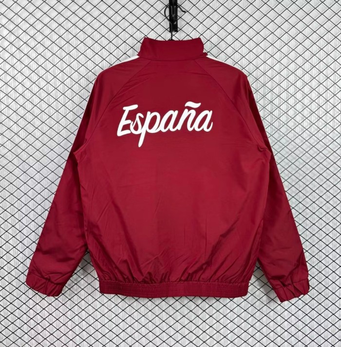 2026 Spain Burgundy Red Full Zipper Windbreaker
