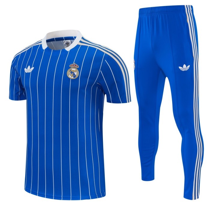 26/27 Real Madrid Blue Short Sleeve Tracksuit + Long Pants