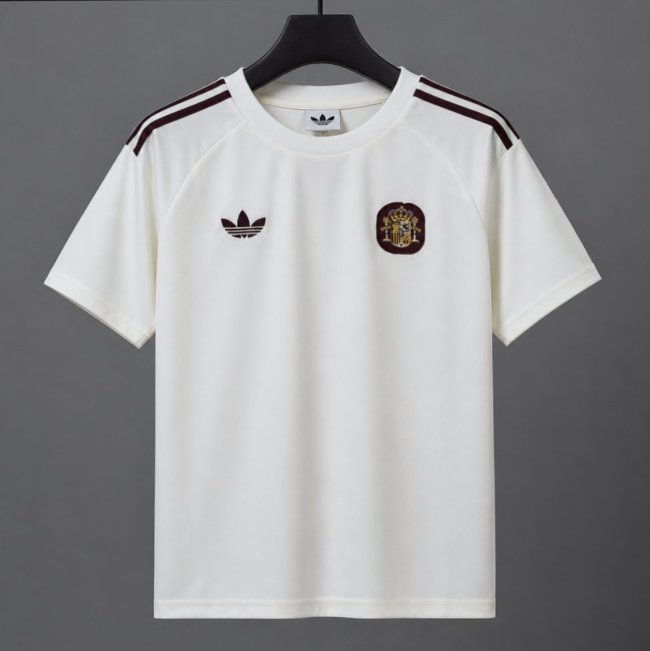 2026 Spain Adidas Originals T-Shirt - Off White/Burgundy Classic Jersey