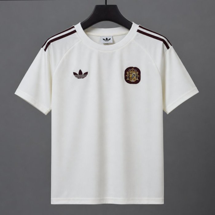 2026 Spain Adidas Originals T-Shirt - Off White/Burgundy Classic Jersey