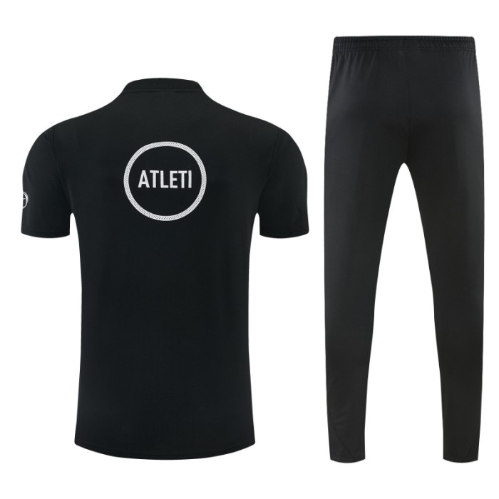 26/27 Atlético de Madrid Black & Blue with Fluid Wave  Print Short Sleeve Tracksuit + Black Long Pants