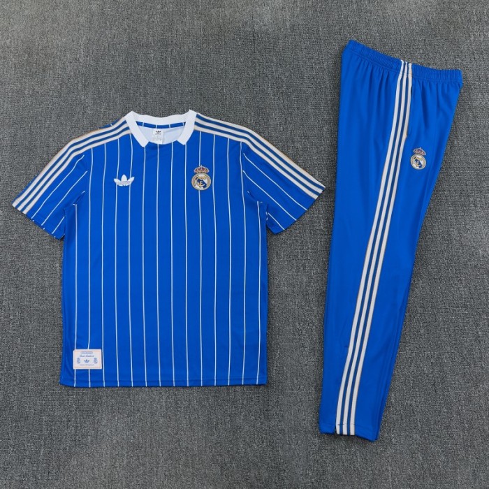26/27 Real Madrid Blue Short Sleeve Tracksuit + Long Pants