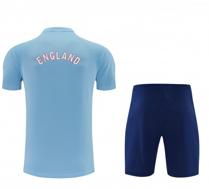 2026 England Sky Blue Short Sleeve + Navy Blue Soccer Shorts