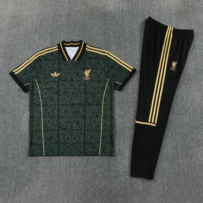 26/27 Liverpool Dark Green  Short Sleeve Tracksuit +  Black Long Pants
