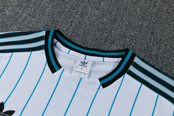 26/27 Liverpool White with Teal Pinstripe Short Sleeve Tracksuit + Long Pants