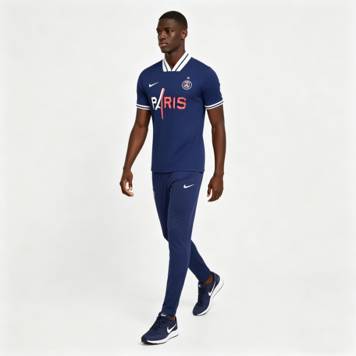 26/27 Paris Saint-Germain Navy Blue with  PARIS  Eiffel Tower Short Sleeve Tracksuit + Long Pants