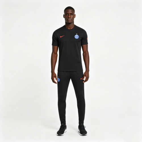 26/27 Paris Saint-Germain Black  Short Sleeve Tracksuit + Long Pants