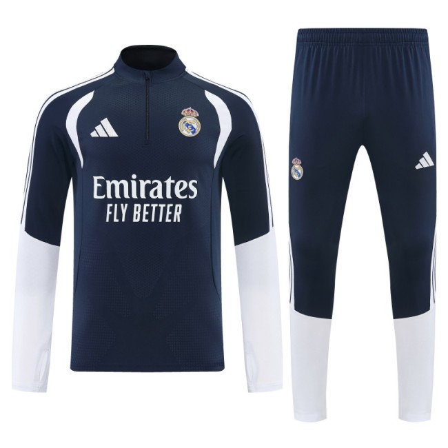 26/27 Real Madrid Navy Blue Half Zipper Jacket Tracksuit + Long Pants
