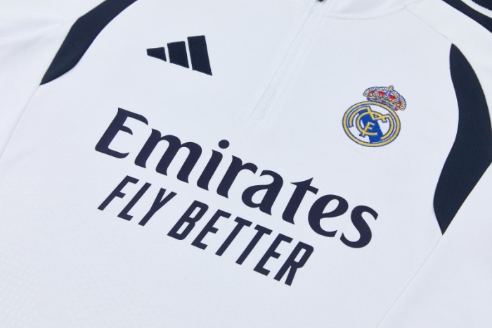 26/27 Real Madrid  White  Half Zipper Jacket Tracksuit + Long Pants