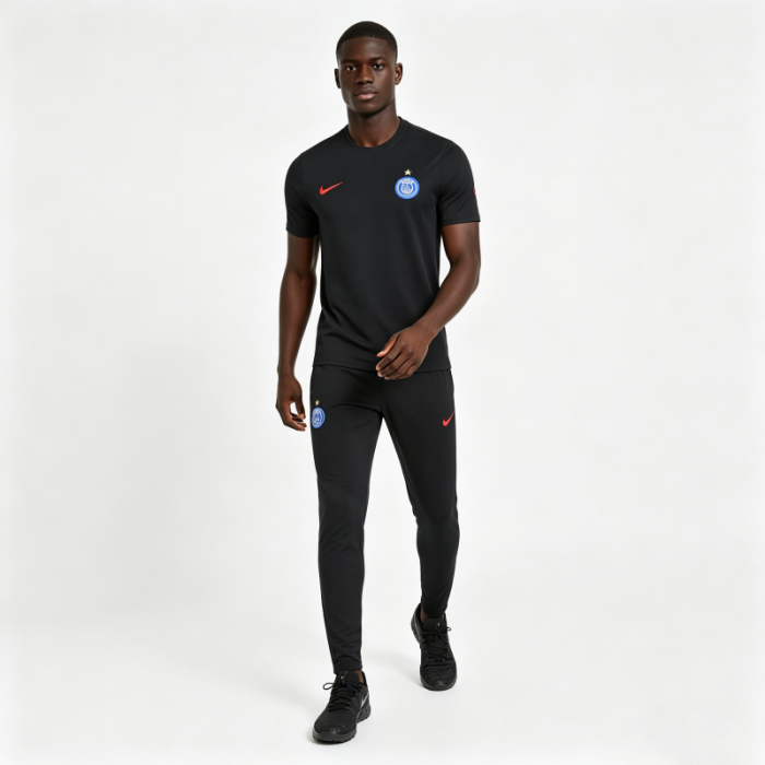 26/27 Paris Saint-Germain Black  Short Sleeve Tracksuit + Long Pants
