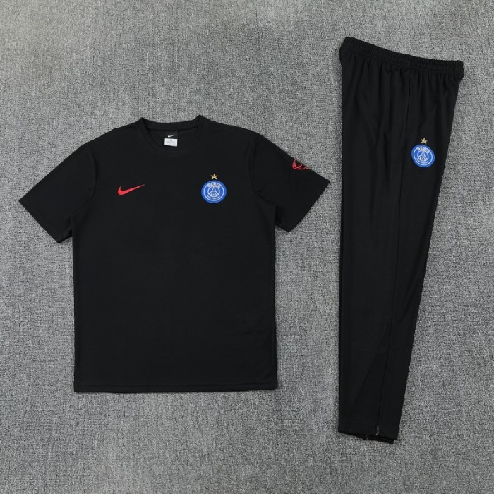 26/27 Paris Saint-Germain Black  Short Sleeve Tracksuit + Long Pants