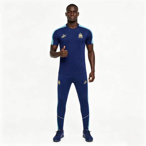 26/27 Olympique de Marseille Navy Blue Short Sleeve Tracksuit + Long Pants
