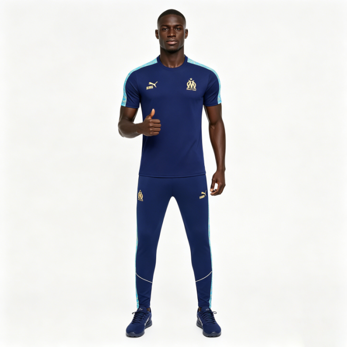 26/27 Olympique de Marseille Navy Blue Short Sleeve Tracksuit + Long Pants