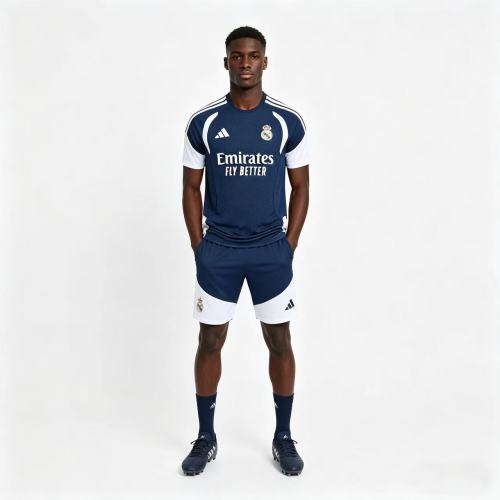 26/27 Real Madrid Navy Blue & White Short Sleeve+Soccer Shorts