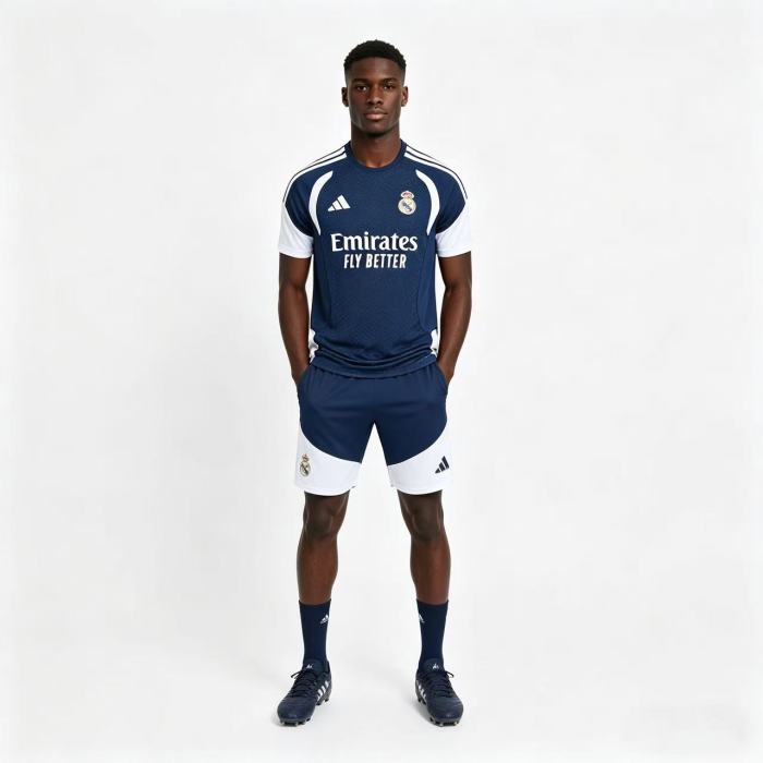 26/27 Real Madrid Navy Blue & White Short Sleeve+Soccer Shorts