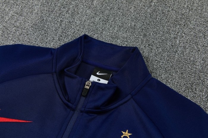 26/27 Paris Saint-Germain Navy Blue with Red Chevron Stripe Full Zipper Jacket Tracksuit + Long Pants (Home)