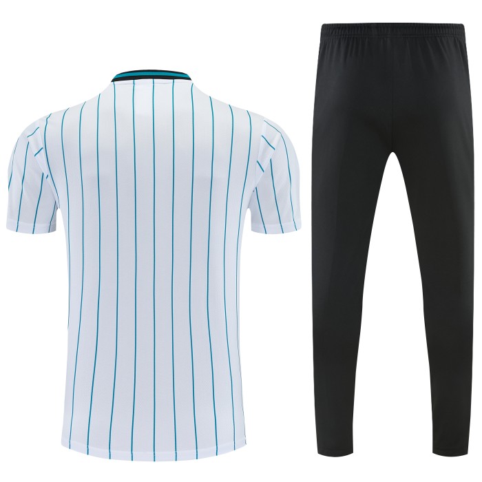 26/27 Liverpool White with Teal Pinstripe Short Sleeve Tracksuit + Long Pants