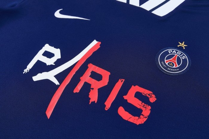 26/27 Paris Saint-Germain Navy Blue with  PARIS  Eiffel Tower Short Sleeve Tracksuit + Long Pants