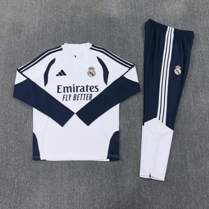 26/27 Real Madrid  White  Half Zipper Jacket Tracksuit + Long Pants