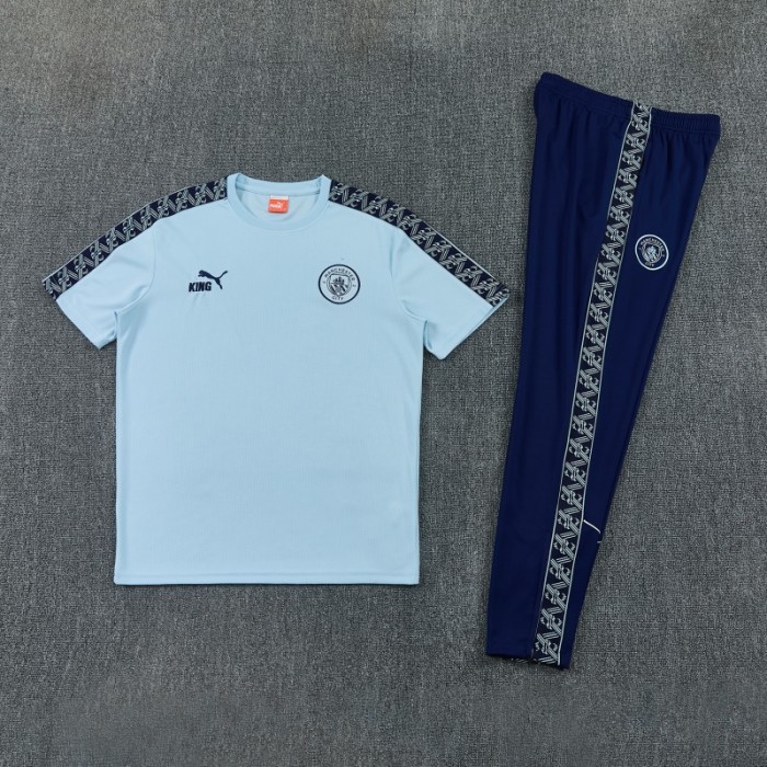 26/27 Manchester City Sky Blue Short Sleeve Tracksuit  + Long Pants (Puma King / Home)