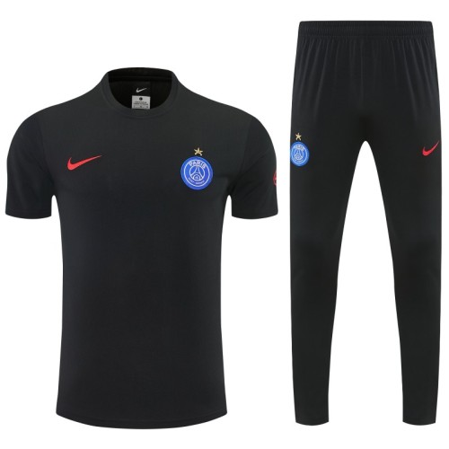 26/27 Paris Saint-Germain Black  Short Sleeve Tracksuit + Long Pants