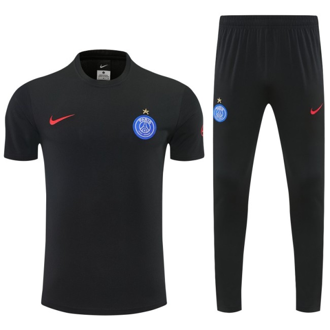 26/27 Paris Saint-Germain Black Short Sleeve Tracksuit + Long Pants
