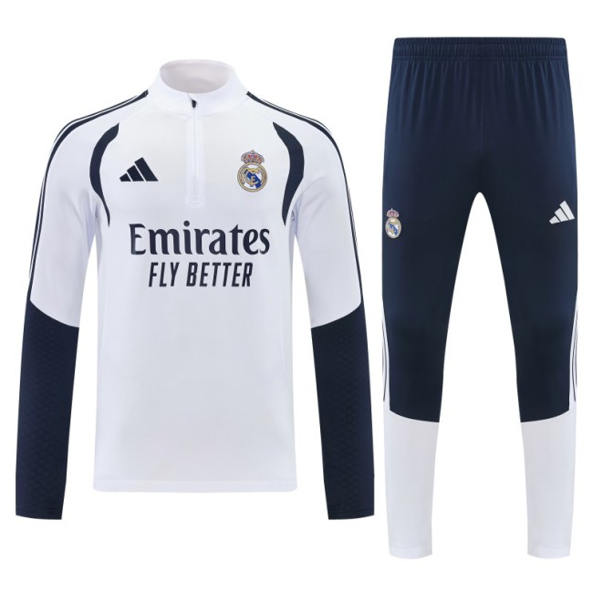 26/27 Real Madrid White Half Zipper Jacket Tracksuit + Long Pants