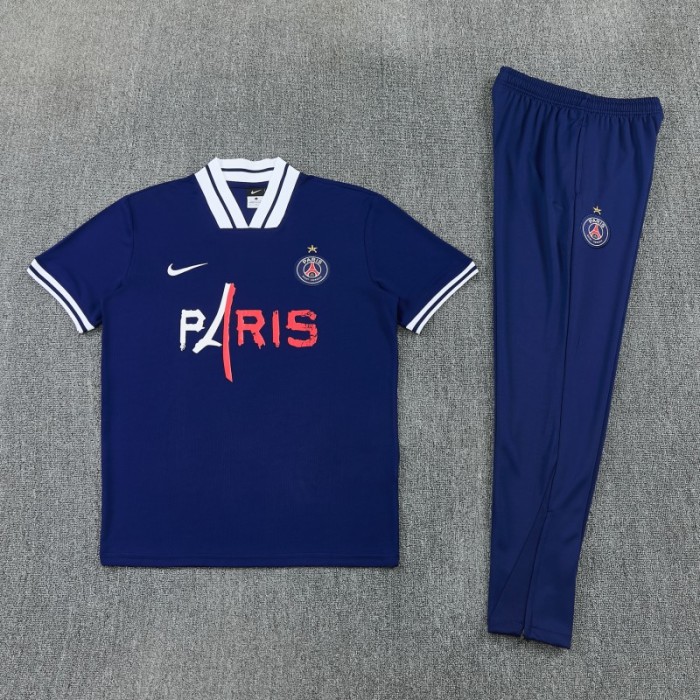 26/27 Paris Saint-Germain Navy Blue with  PARIS  Eiffel Tower Short Sleeve Tracksuit + Long Pants