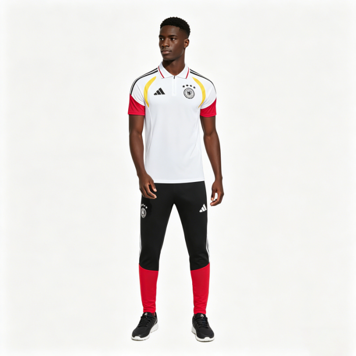 2026 German White & Black Half-Zip Polo Short Sleeve Tracksuit + Long Pants