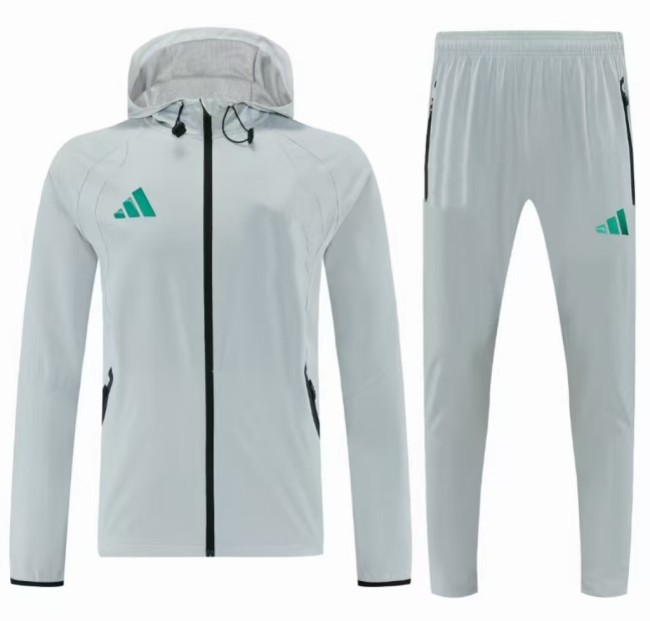 26/27 Adidas Light Grey Full Zipper Hooded Windbreaker Jacket Tracksuit + Long Pants