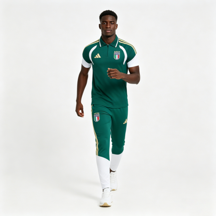 2026 Italy Green & White Half-Zip Polo Short Sleeve Tracksuit + Long Pants