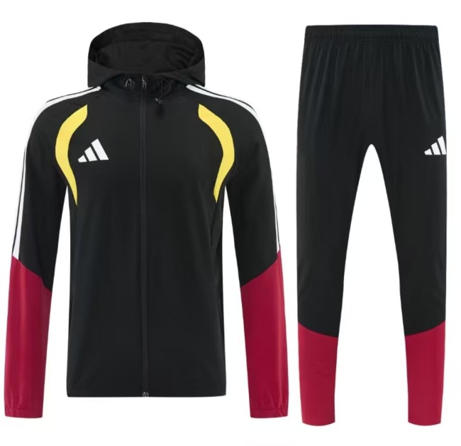 26/27 Adidas Black&Red Full Zipper Hooded Windbreaker Jacket Tracksuit + Long Pants