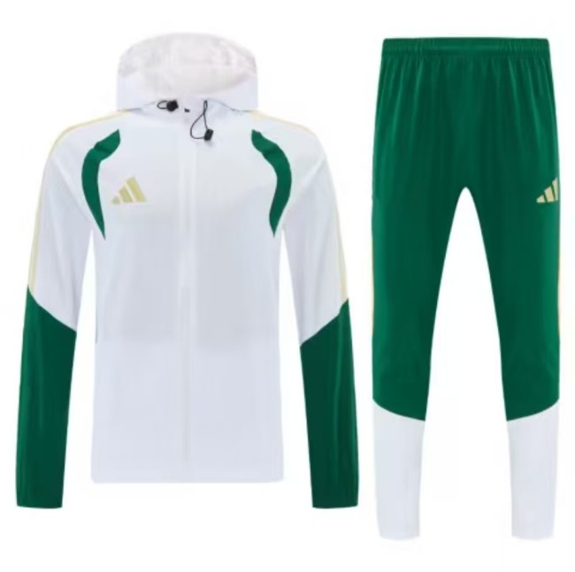 26/27 Adidas White&Navy Green Full Zipper Hooded Windbreaker Jacket Tracksuit + Long Pants