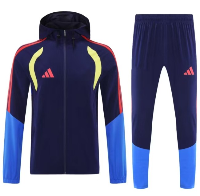 26/27 Adidas Navy Blue &Blue Full Zipper Hooded Windbreaker Jacket Tracksuit + Long Pants