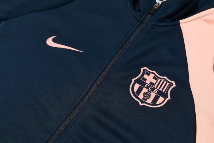 26/27 Barcelona Navy Blue & Pink  Full Zipper Jacket Tracksuit + Long Pants