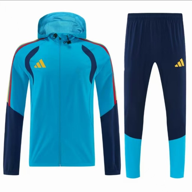26/27 Adidas Cyan Blue&Navy Blue Full Zipper Hooded Windbreaker Jacket Tracksuit + Long Pants