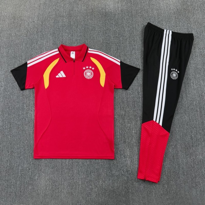 2026 German Red & Black Half-Zip Polo Short Sleeve Tracksuit + Long Pants