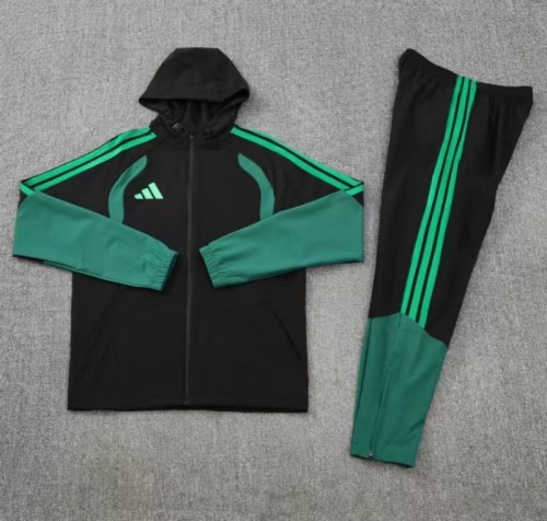 26/27 Adidas  Black Full Zipper Hooded  Windbreaker   Jacket Tracksuit + Long Pants