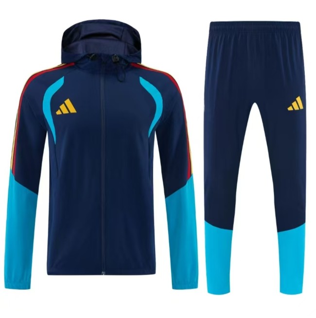 26/27 Adidas Navy Blue &Lake Blue Full Zipper Hooded Windbreaker Jacket Tracksuit + Long Pants