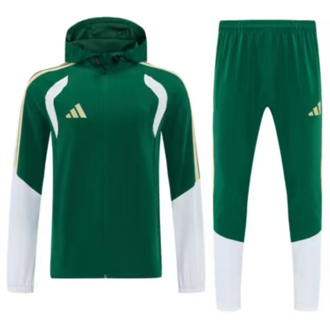 26/27 Adidas Navy Green &White Full Zipper Hooded Windbreaker Jacket Tracksuit + Long Pants
