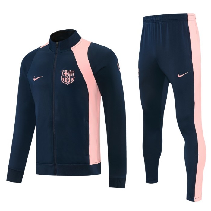 26/27 Barcelona Navy Blue & Pink  Full Zipper Jacket Tracksuit + Long Pants